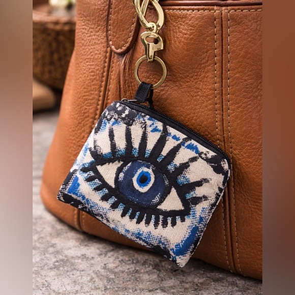 Abstract Evil Eye Coin Pouch Keychain Zip Wallet Boho Graphic NEW - Picture 3 of 6
